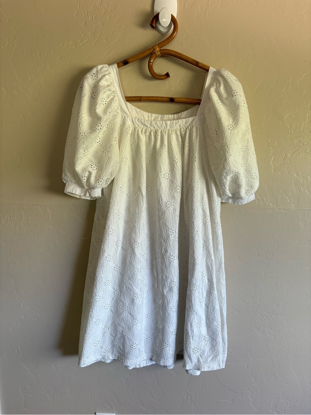 Maeve x Anthropologie Puff Sleeve White Eyelet Babydoll Tent Style Dress Size S